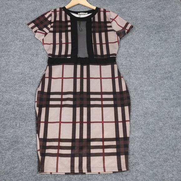 Burberry Dresses & Skirts - Burberry‎ London Plaid Sheer Mesh Bodycon Dress Short Sleeve Women XL